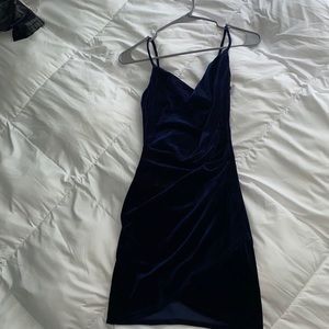 women’s blue velvet cowl neck party dress size S
